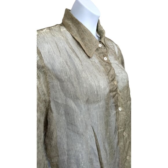 Ashley Stewart Plus Size 18/20 Sheer Top Button-Down Gold Blouse Long Sleeve - Picture 4 of 8